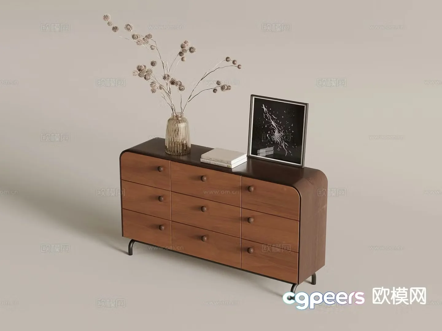 Medieval style chest of drawers entrance cabinet 3D model