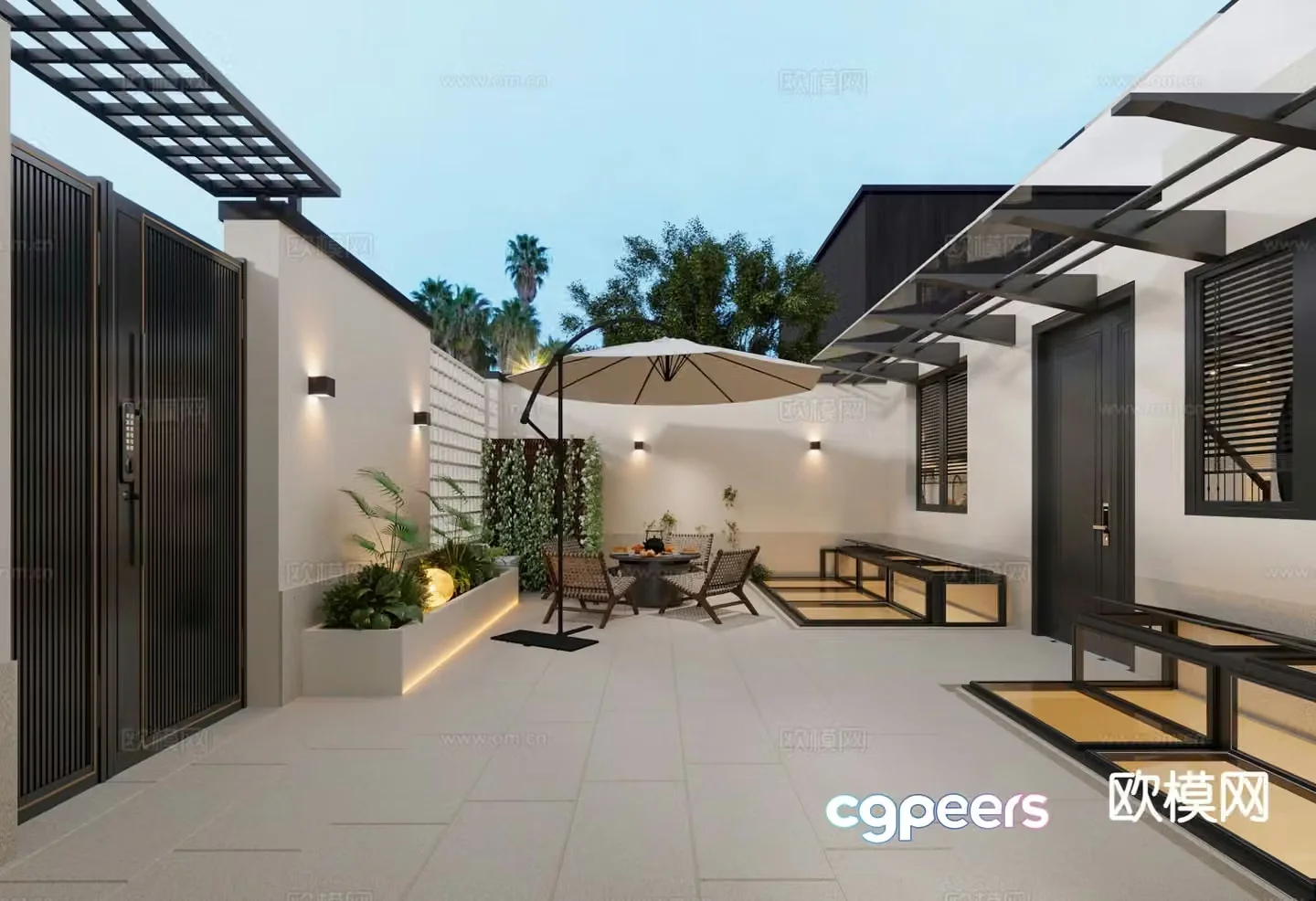 New Chinese style villa courtyard garden landscape 3d model
