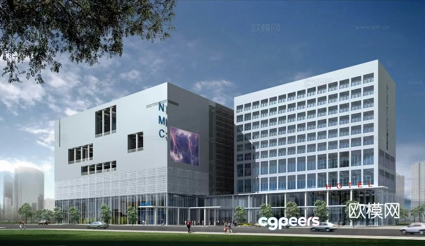 Multi -layer public building modern office building 3D model