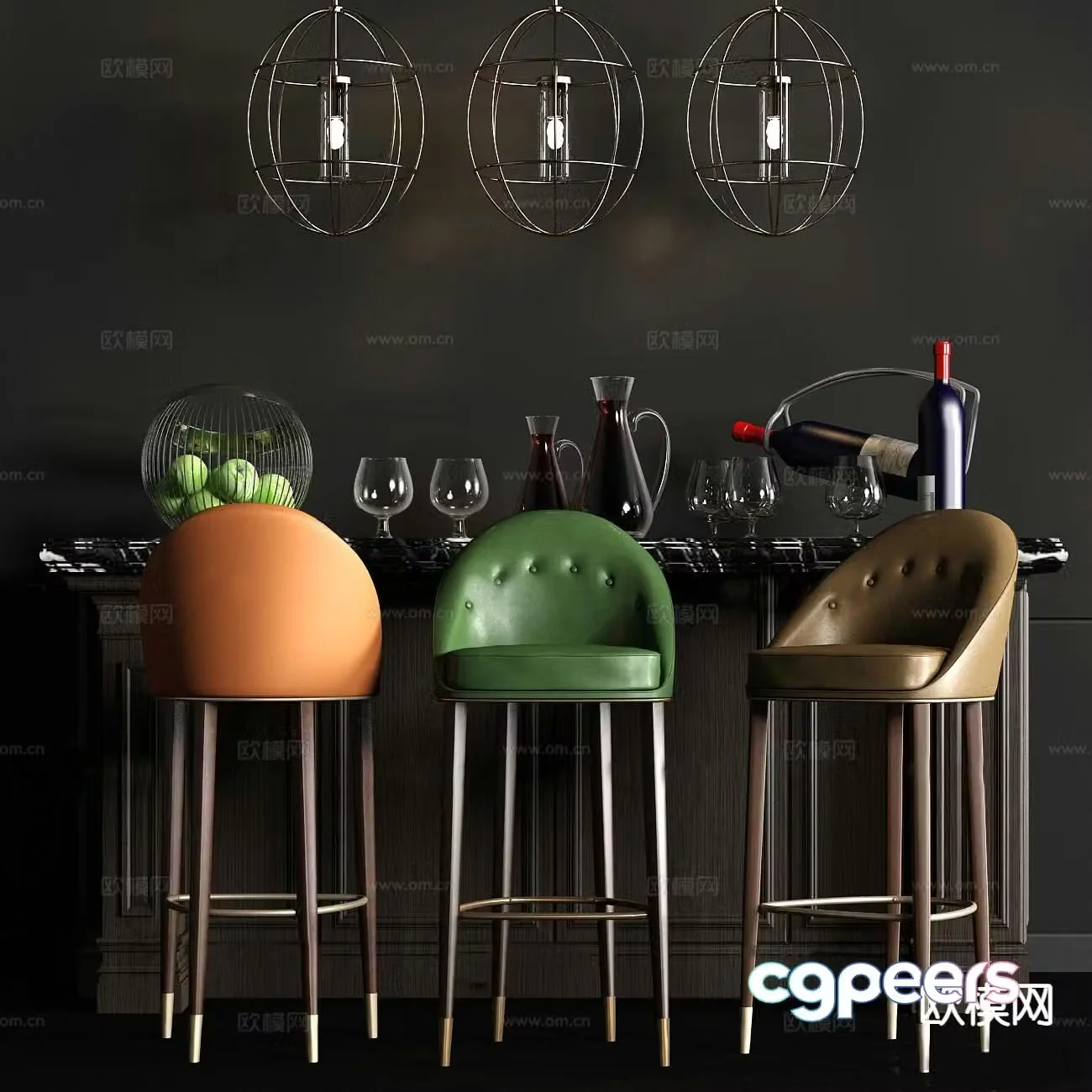 Simple European Bar Stool Bar Stool High Stool 3D Model