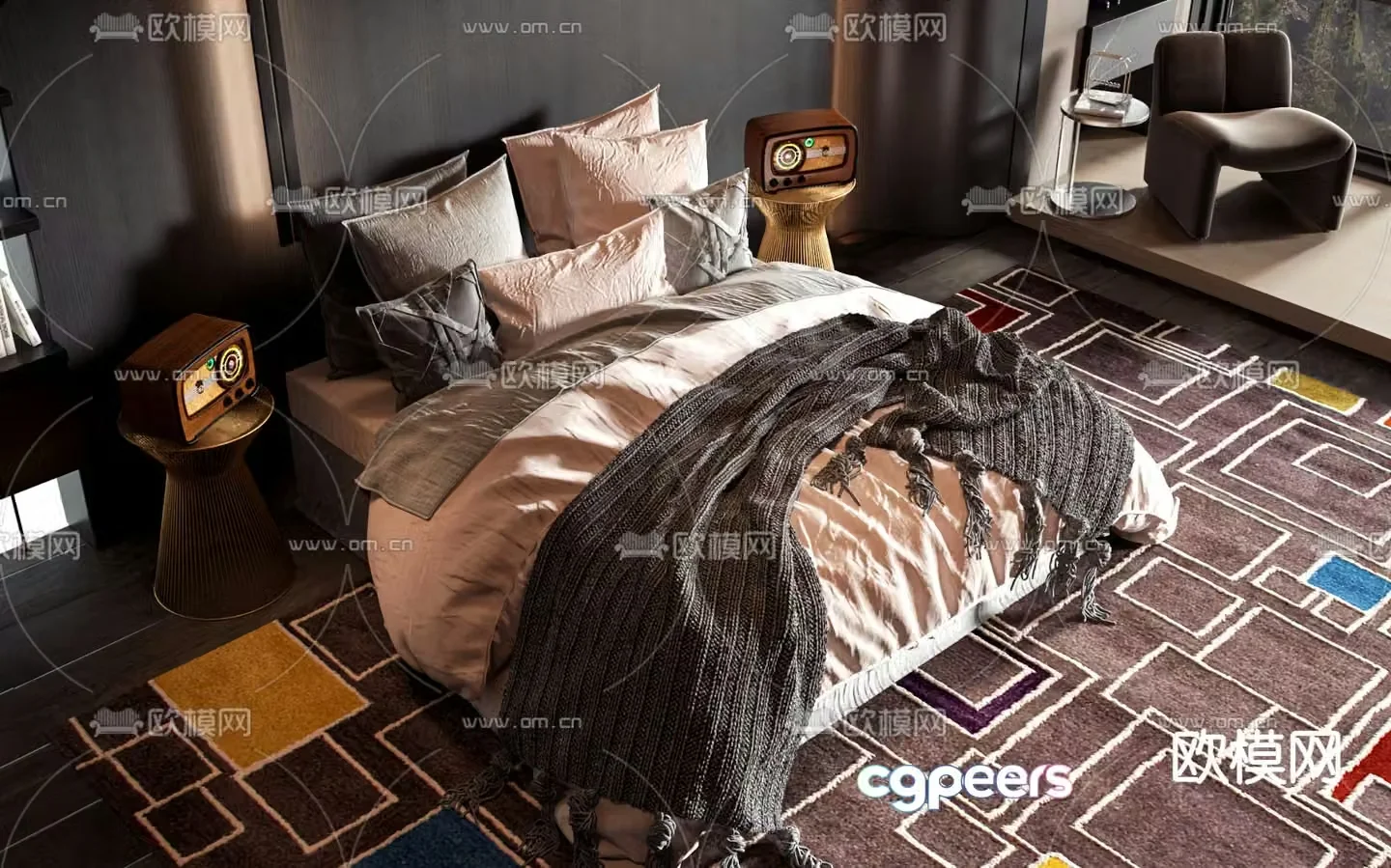 Commercial bed double bed 3d model