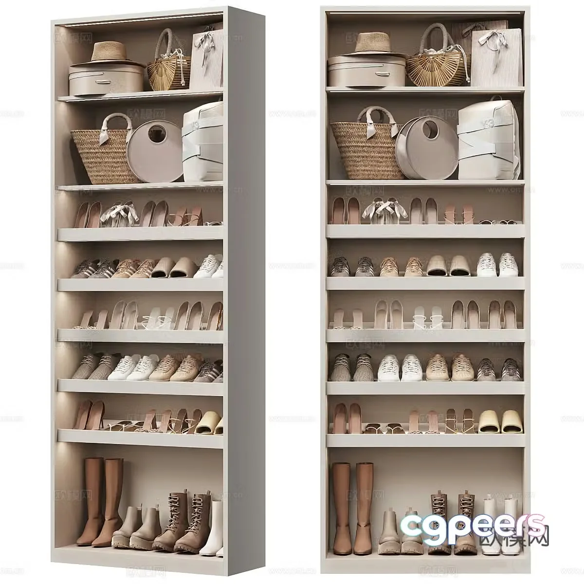Modern cream style shoe cabinet 3d model