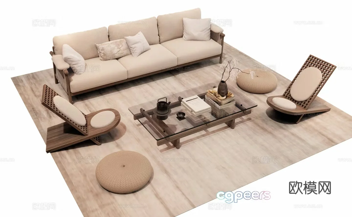 Japanese combination sofa 3D model