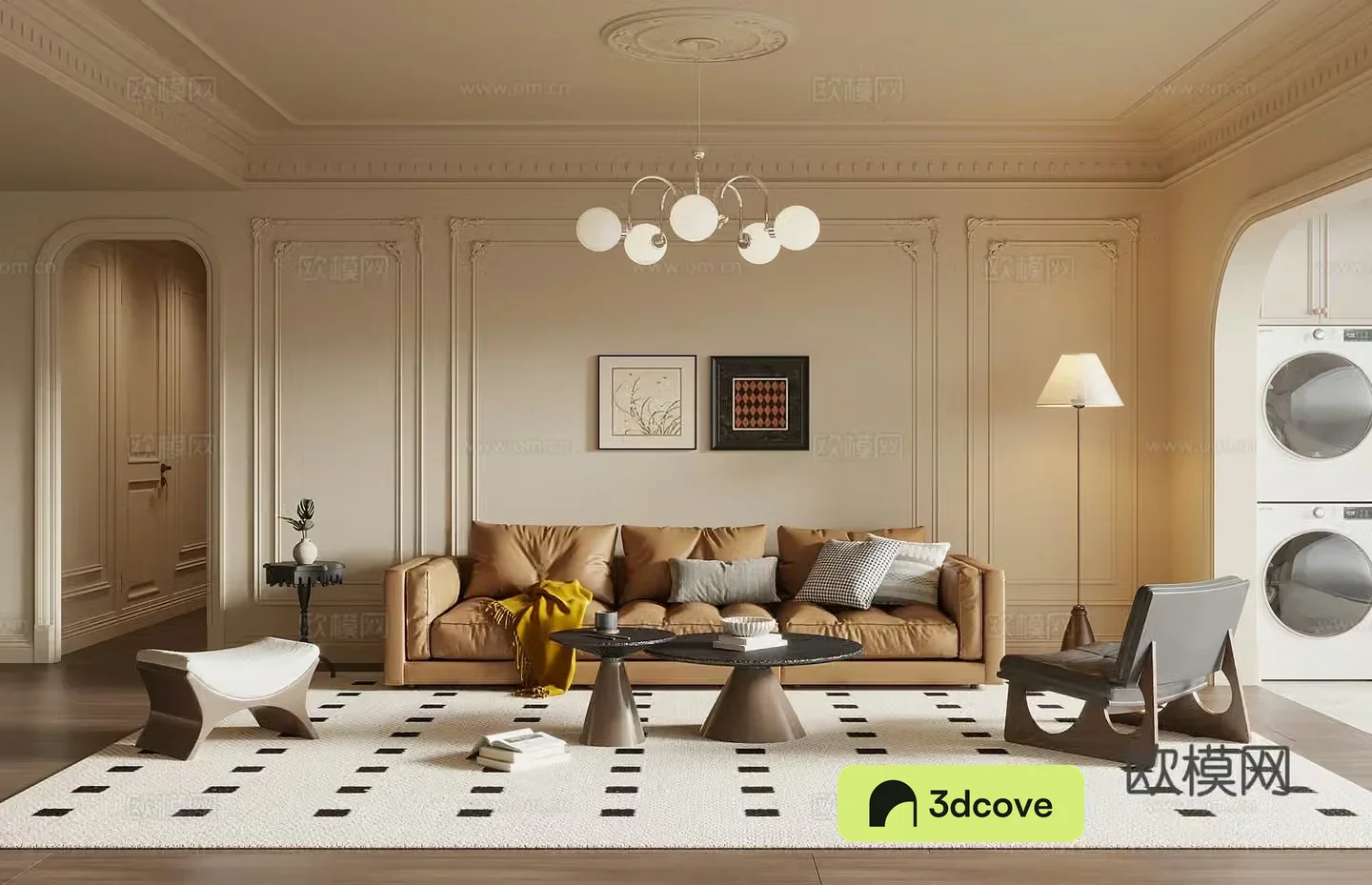 French retro style living room sofa coffee table combination