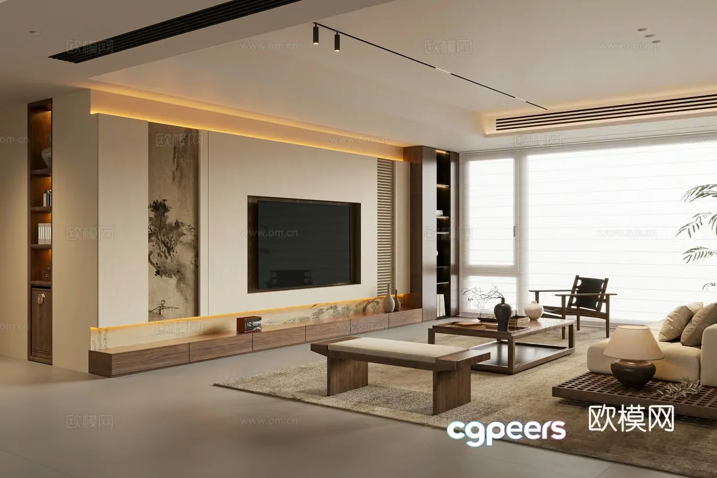 New Chinese style Chinese living room sofa coffee table combination TV cabinet sofa stool leisure chair Song style 3D model
