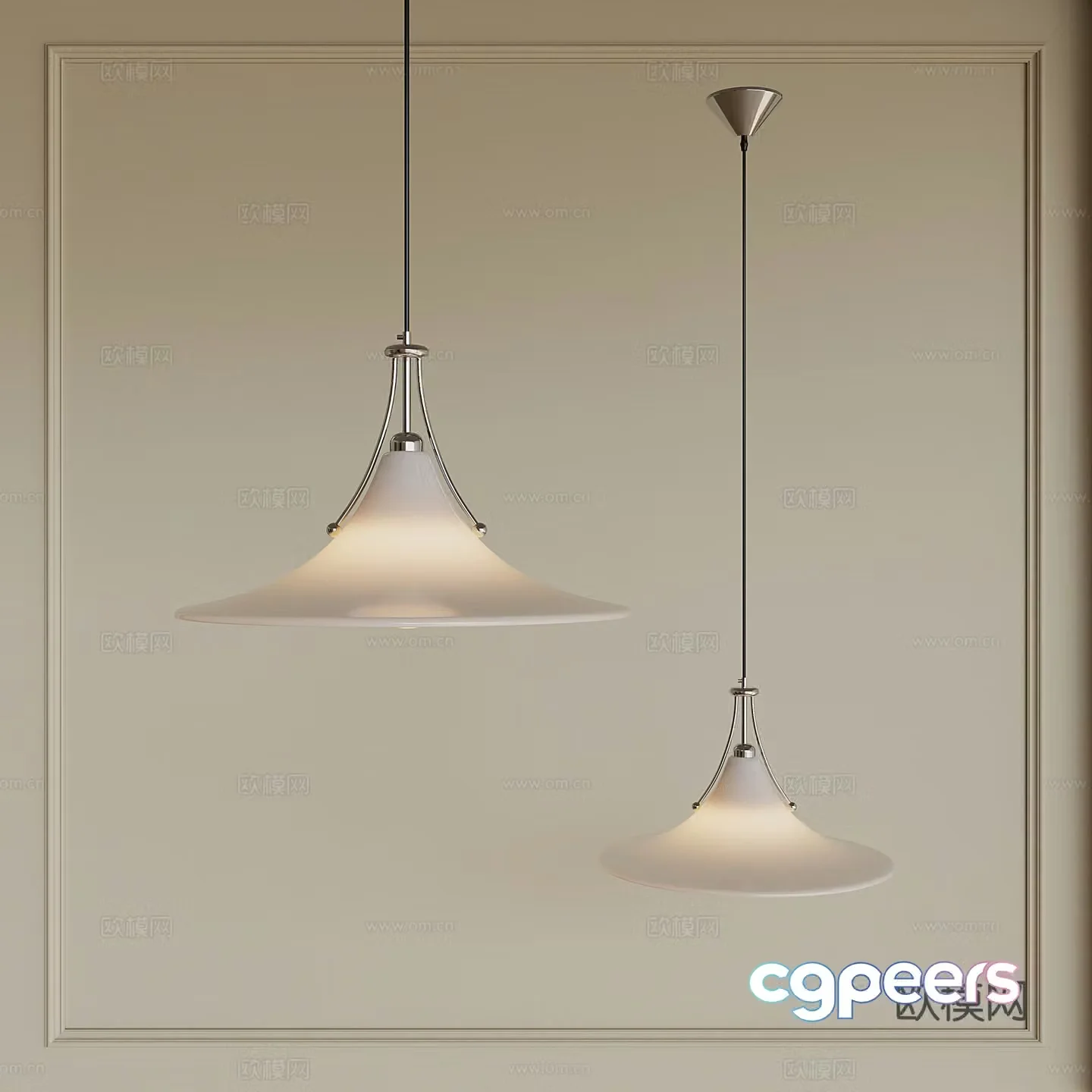 Middle Bauhaus Magnolia Glass Chandelier 3D Model