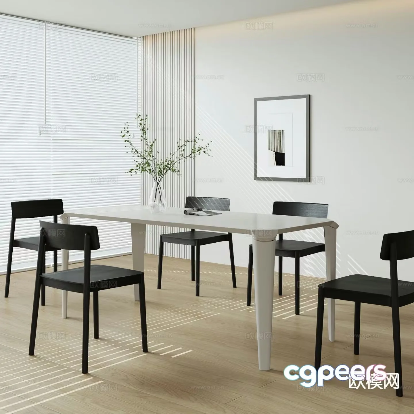Cream style dining table and chairs 3d model