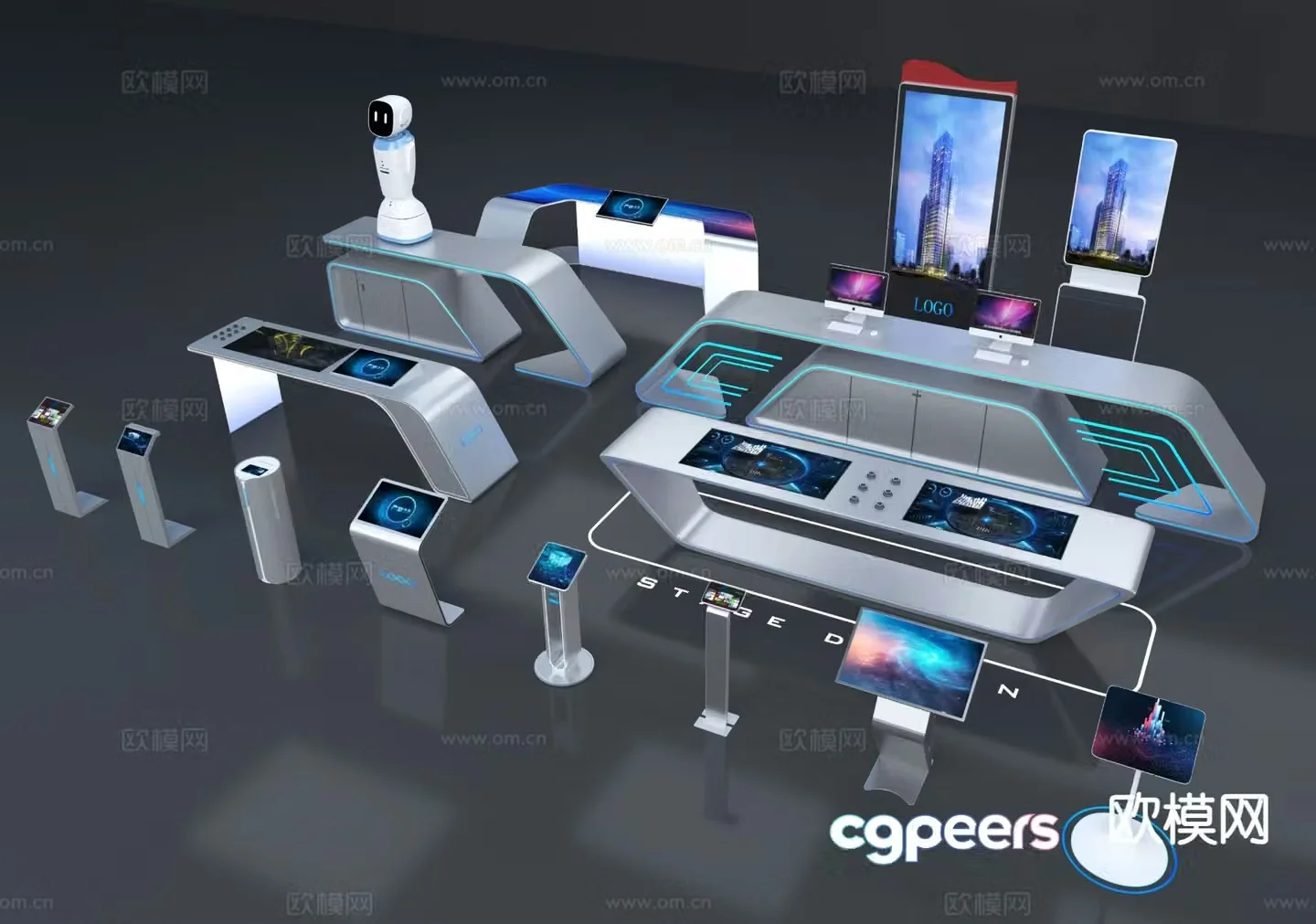 All-in-one machine display stand advertising machine touch screen floor-standing all-in-one machine exhibition stand 3D model