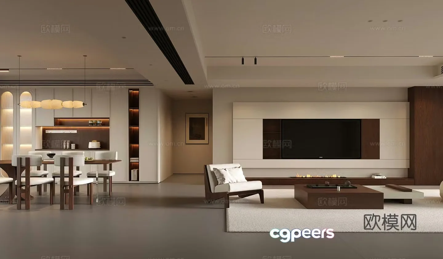 New Chinese style living room dining room dining room medieval style living room 3D model