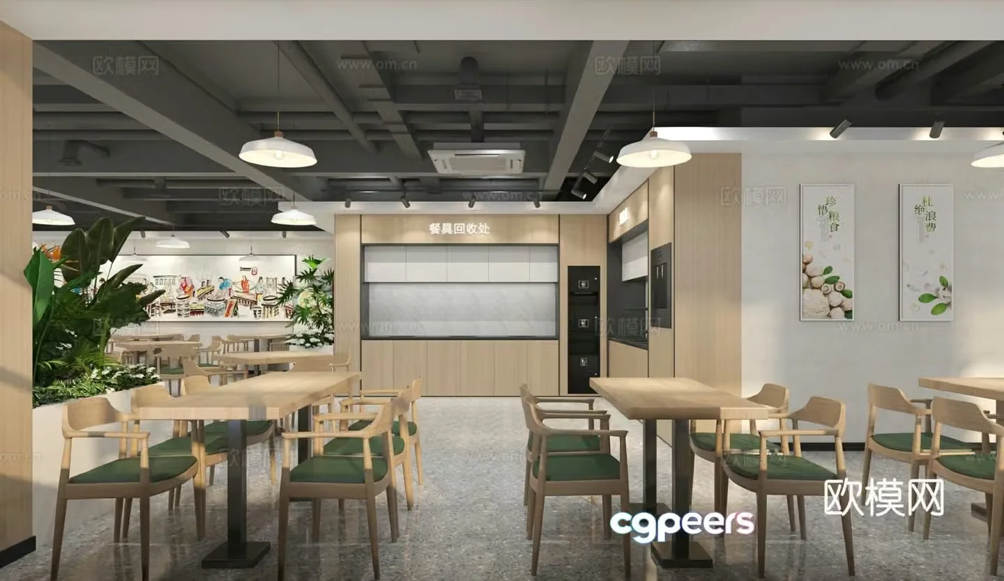 Modern canteen community canteen staff restaurant 3d model