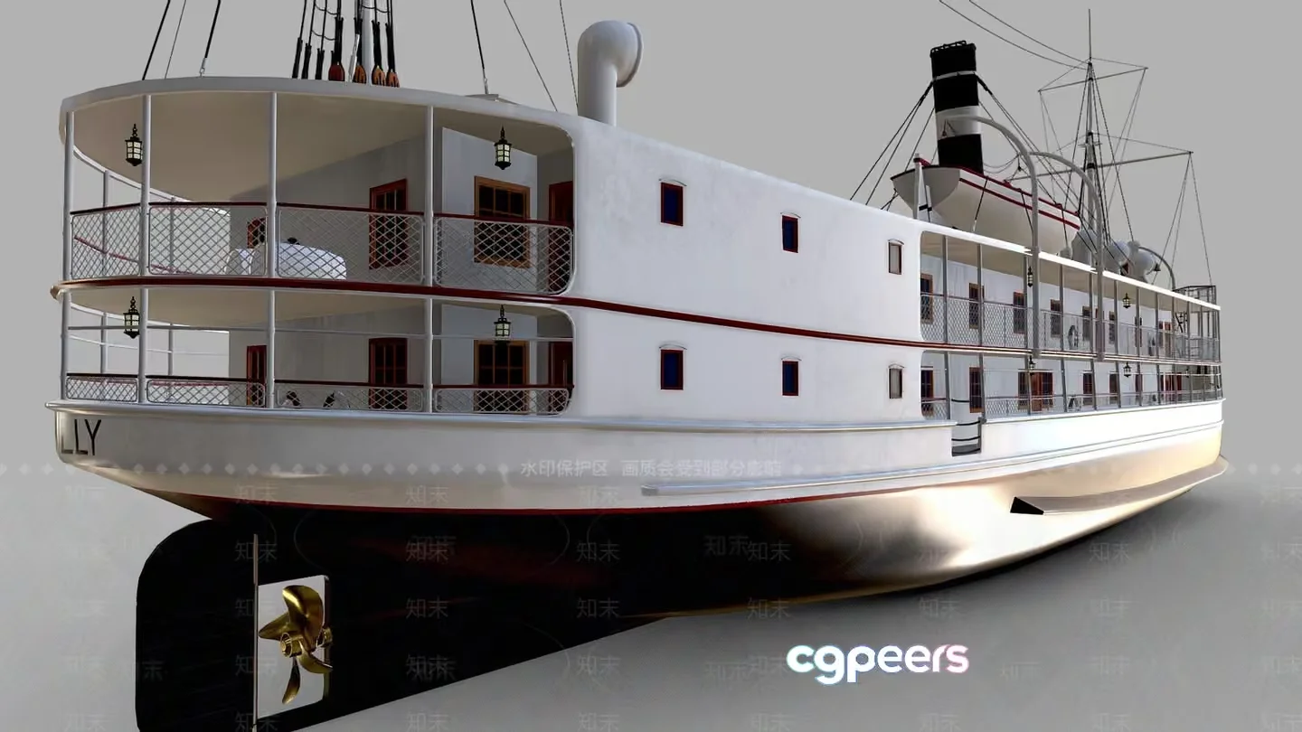 A White Boat 3D Model – 142 – VRAY Render