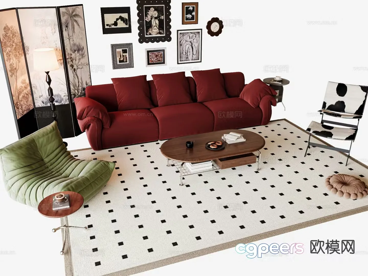 French sectional sofa 3d model