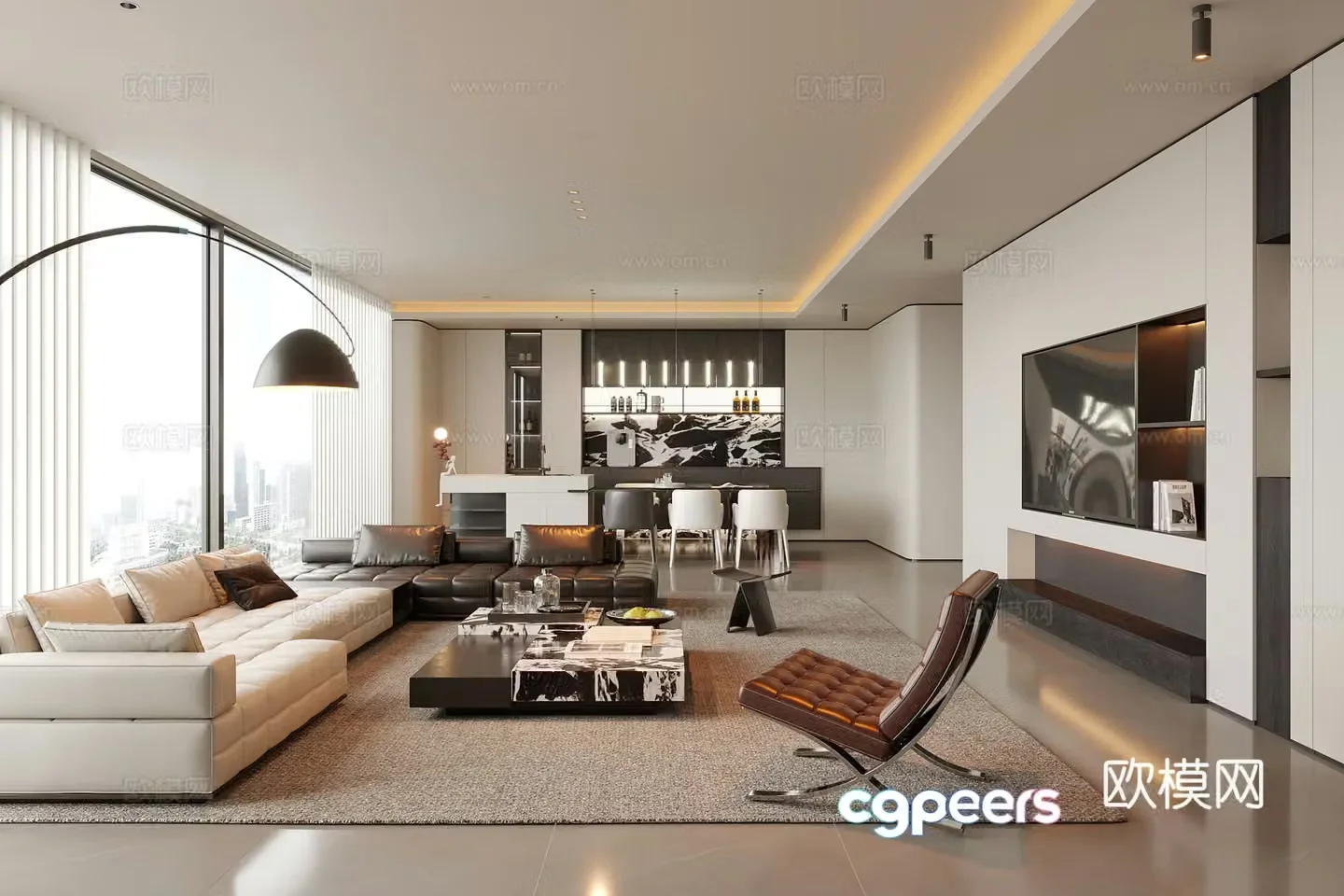 Modern living and dining room living room 3d model