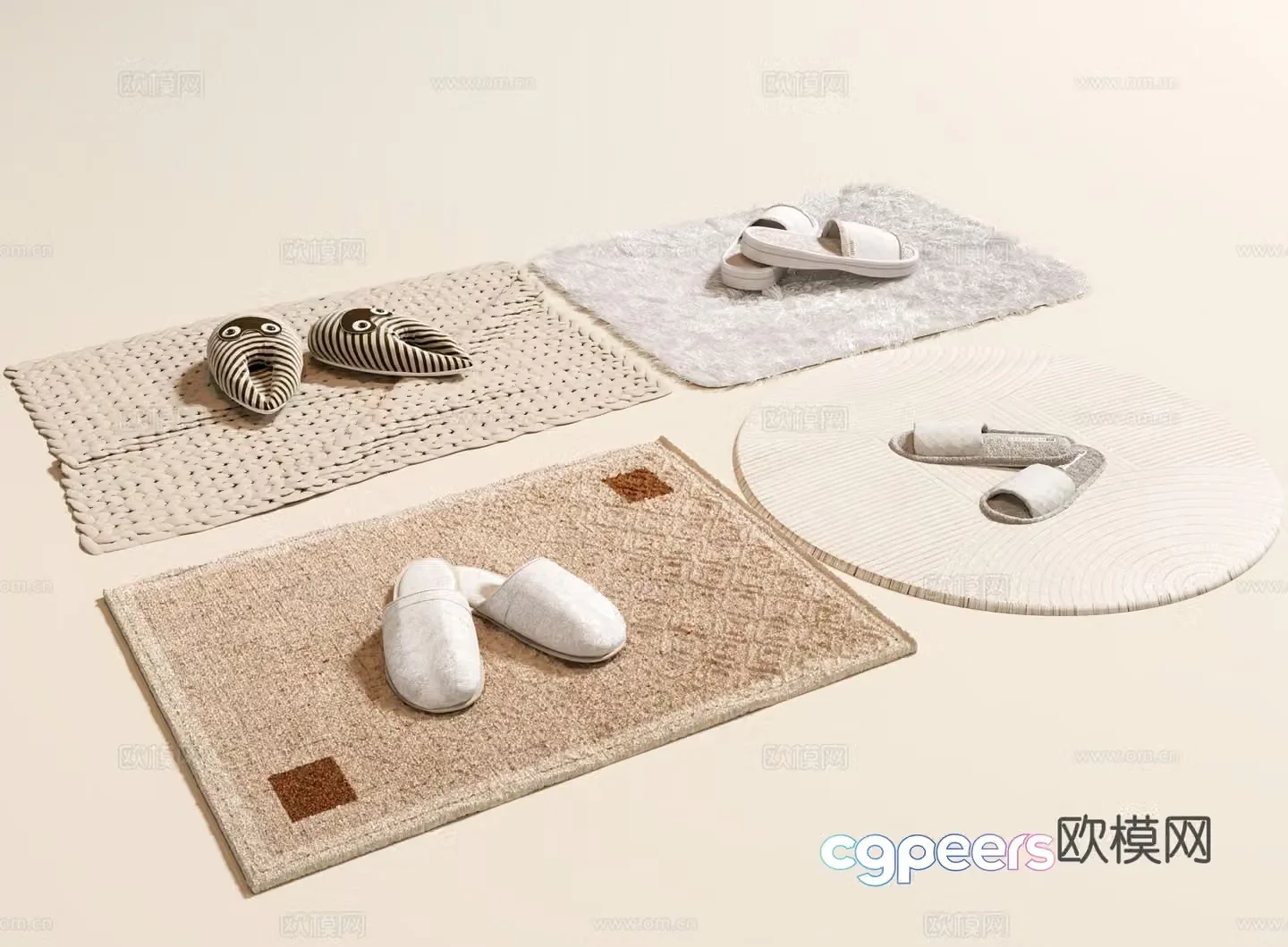 Slippers Hotel slippers Casual cloth slippers Frozen carpet Bathroom slippers Carpet 3d model