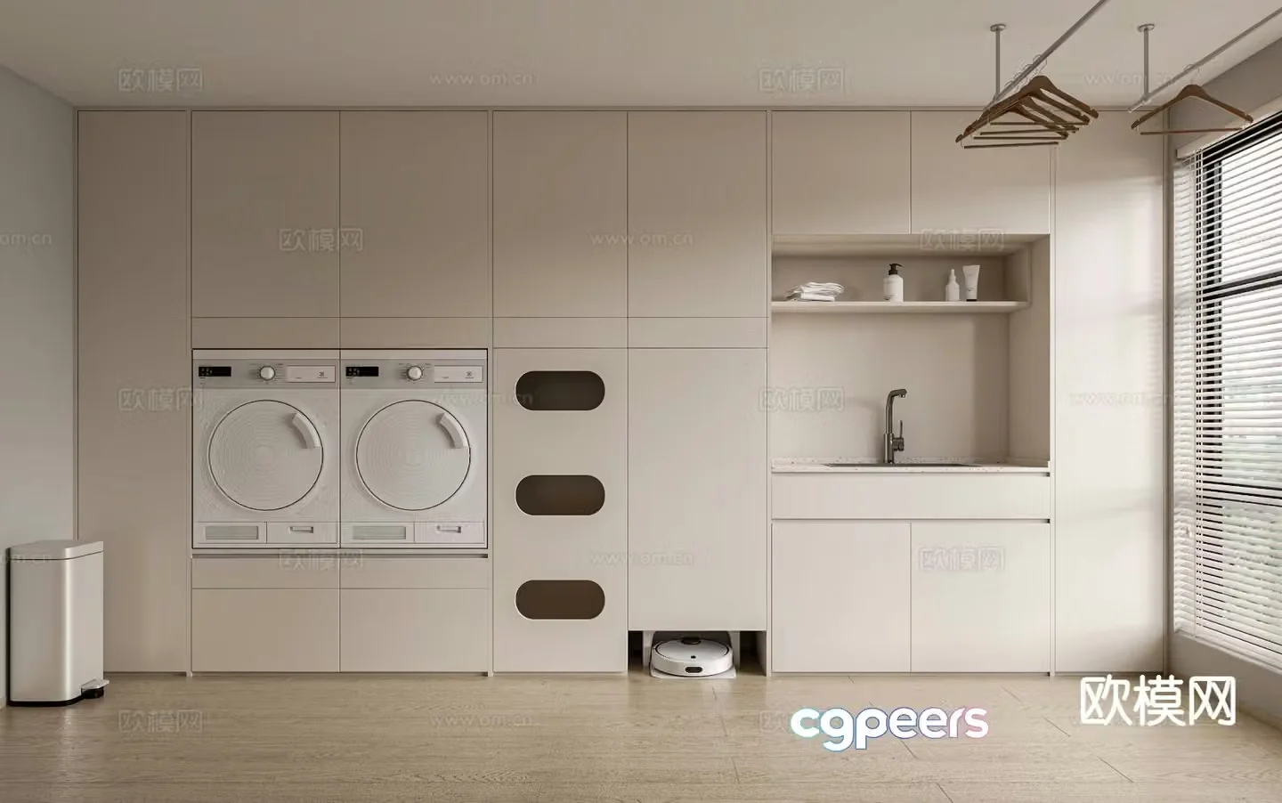 Modern laundry room washing machine cabinet 3d model