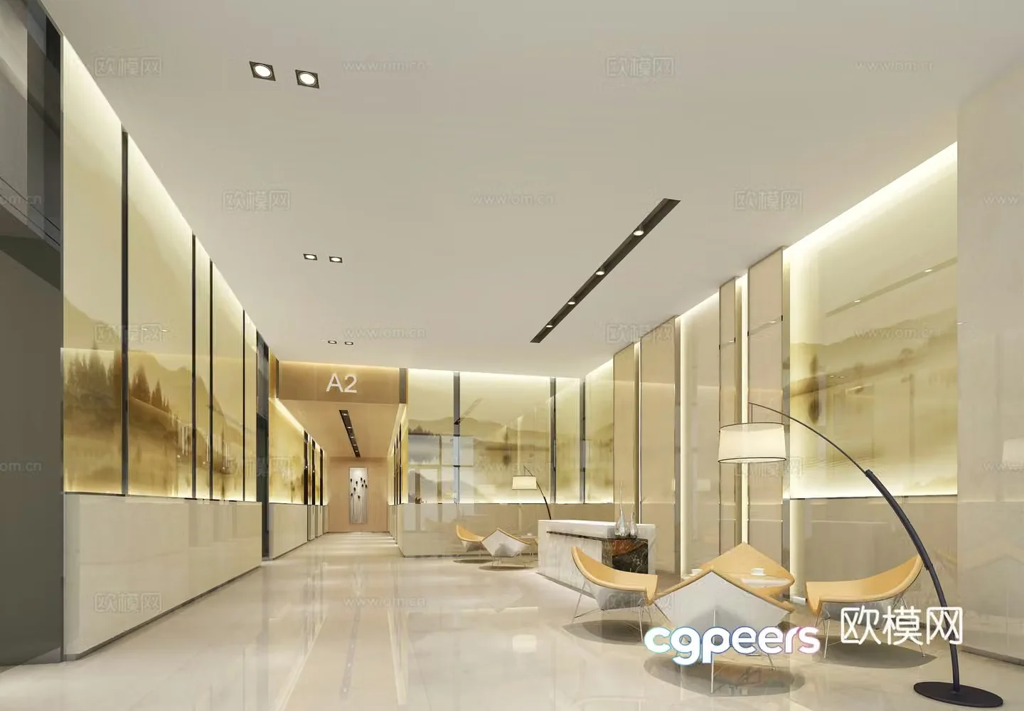 Modern office lobby elevator room 3d model
