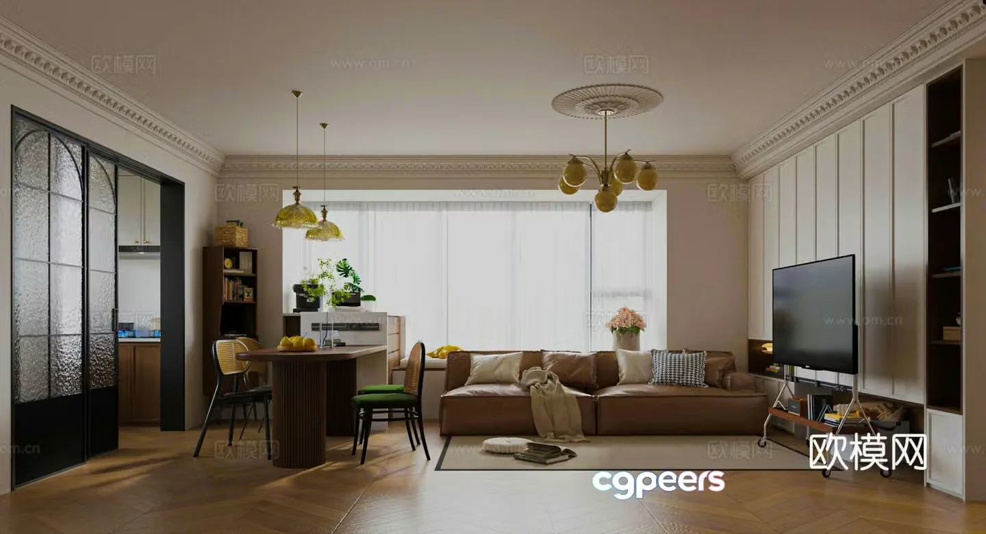 French living and dining room 3d model