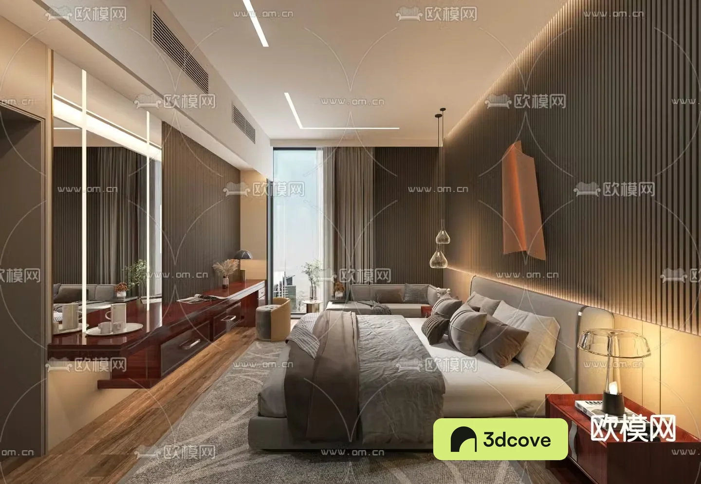 Modern hotel room bedroom