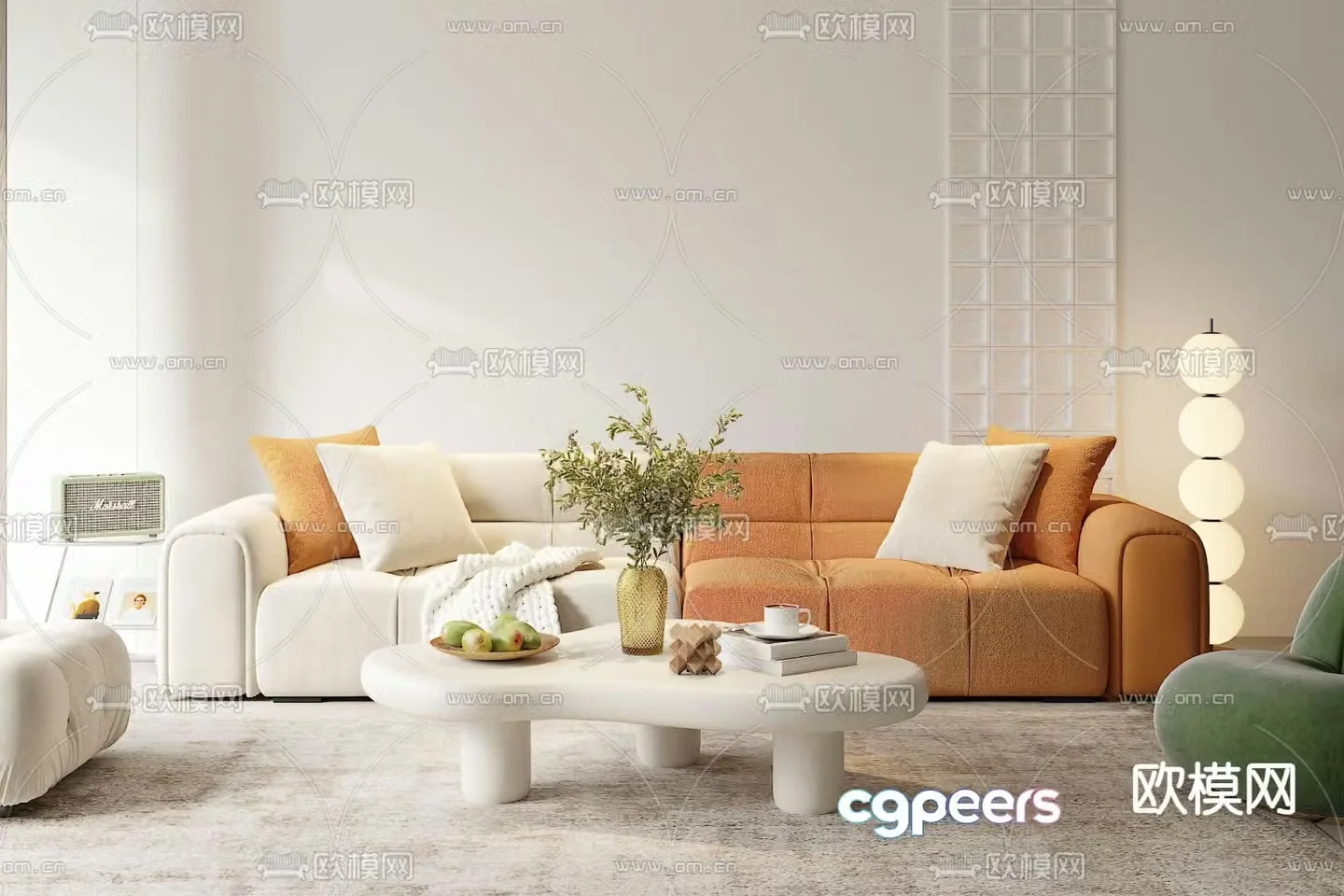 Cream style modular sofa 3d model