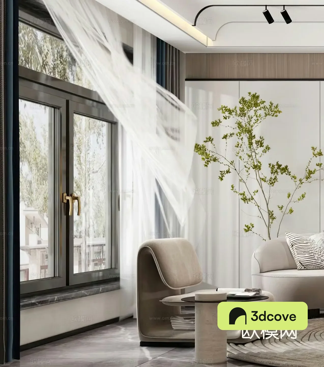 Modern leisure chair single chair side chair corner chair cream style leisure chair potted plant simple