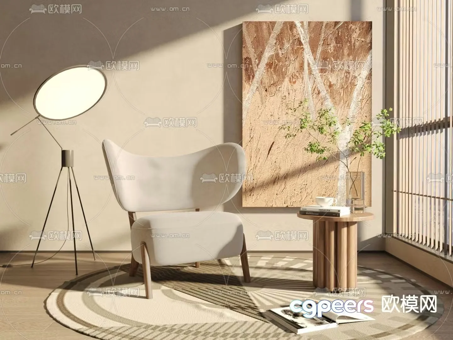 Wabi Sabi leisure chair armchair table 3d model
