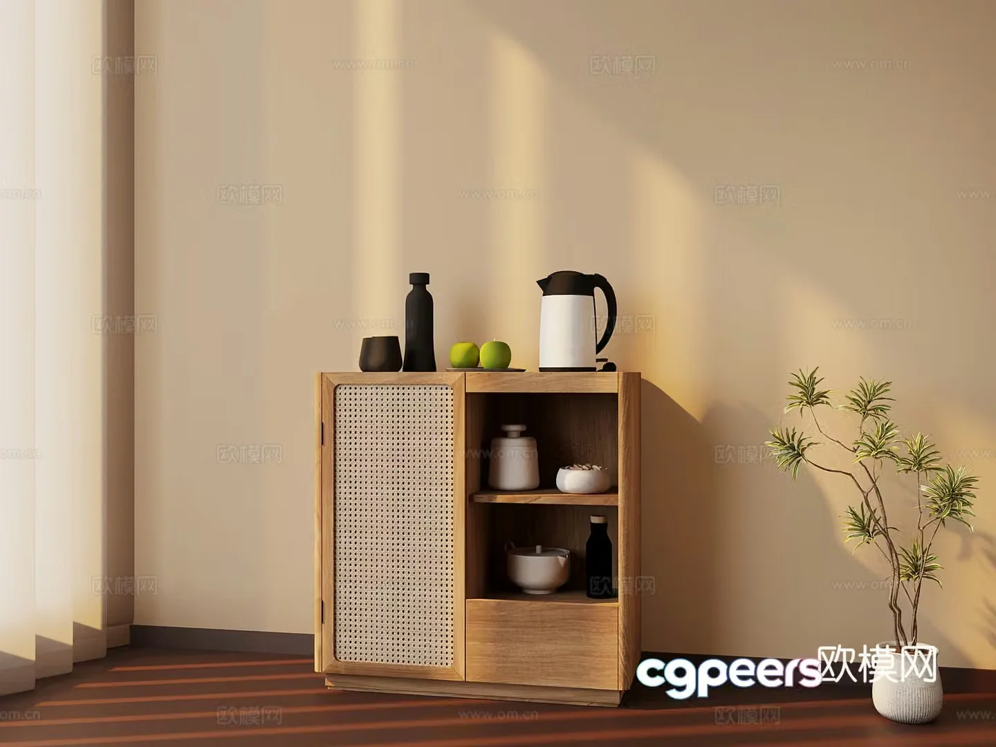 Wasabi Middle Style Tea Cabinet 3D Model
