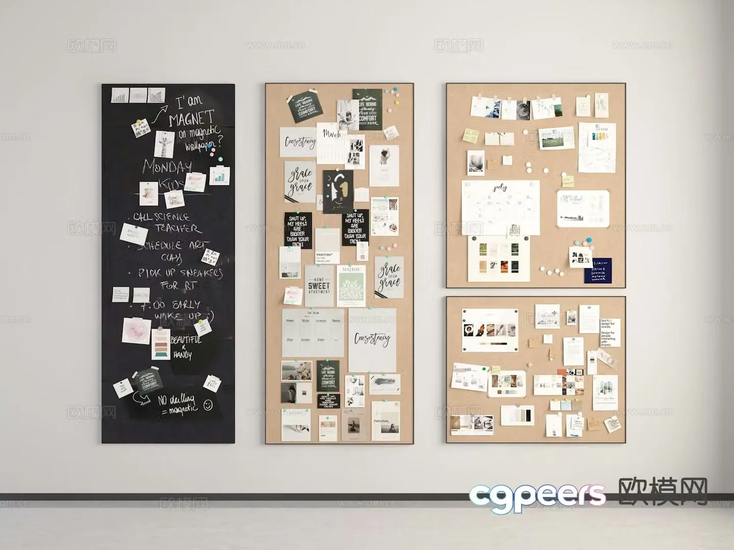 Note board cork board note wall 3d model