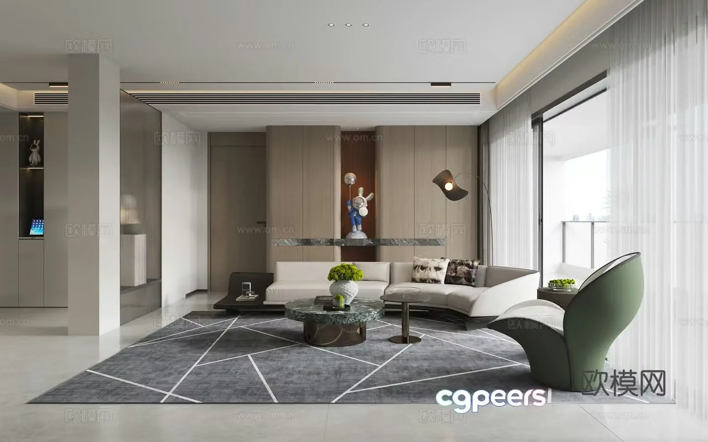 Modern living and dining room 3d model