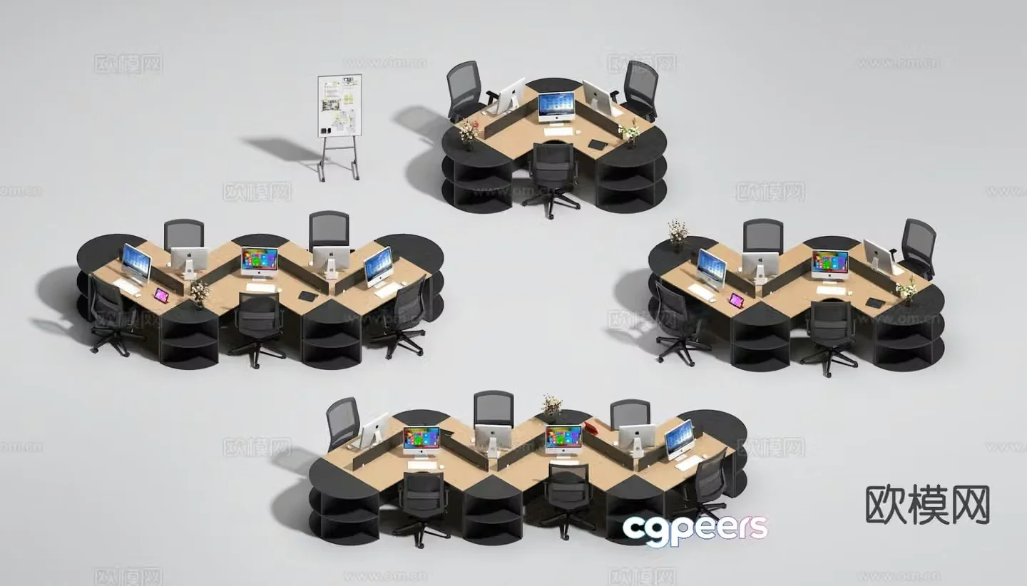 Office desk and chair position work station card position 3d model