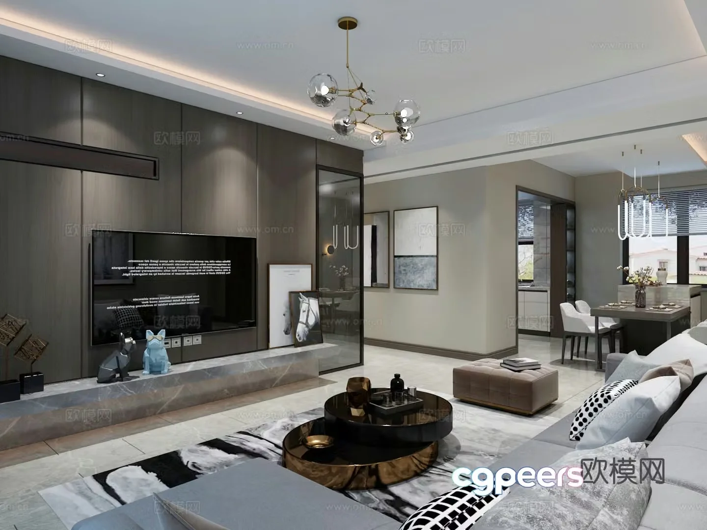 Modern Nordic Living Room Sofa Coffee Table Lamp 3D Model