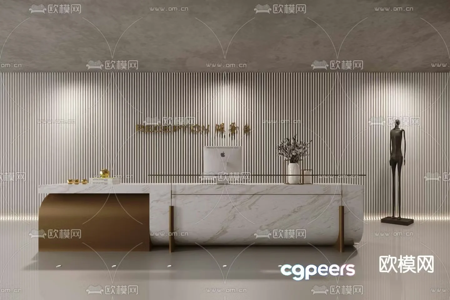 Light luxury front desk reception desk service desk 3D model