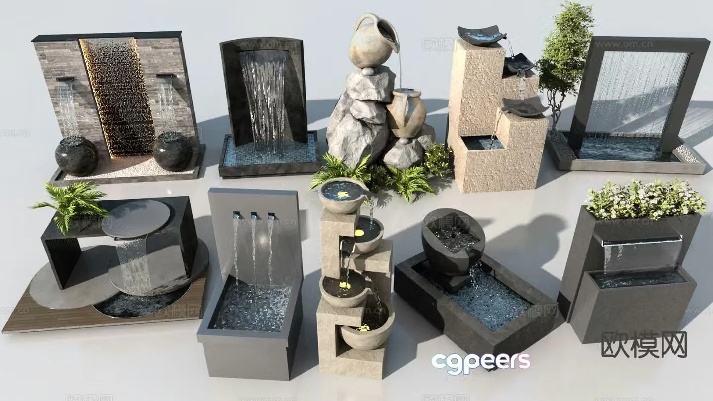 Modern landscape overlapping water flowing water fountain 3d model