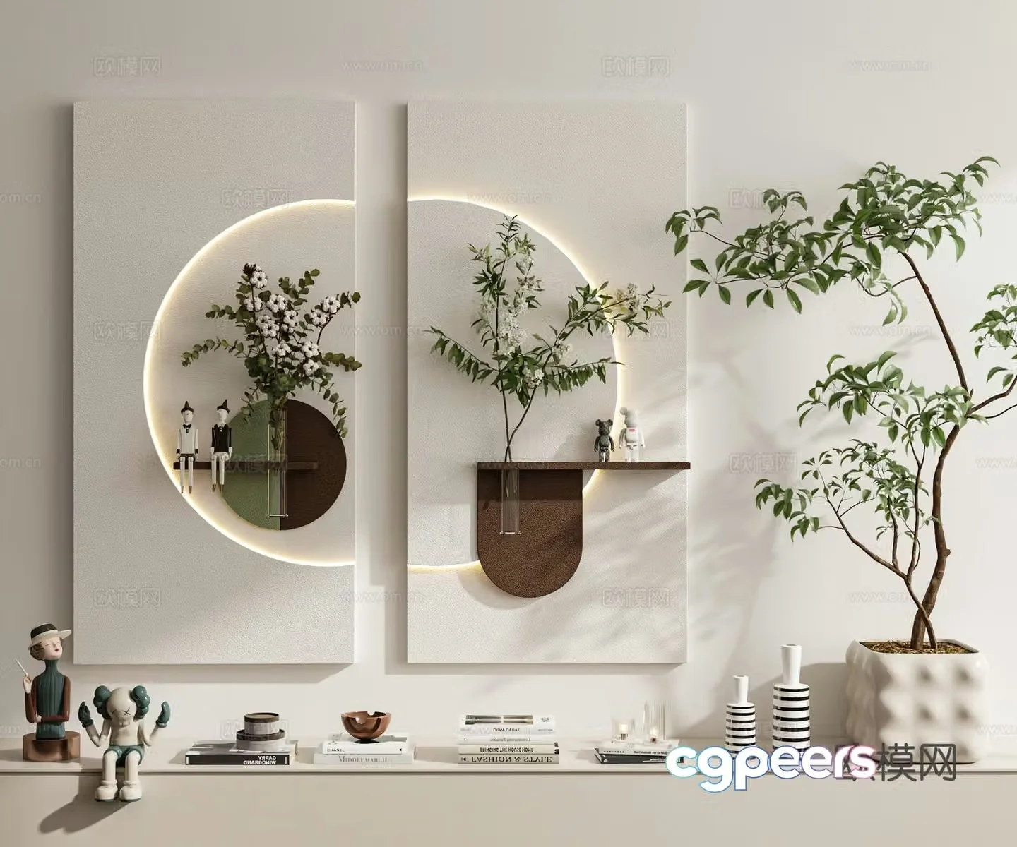 Modern cream style decorative painting hanging painting combination wall decoration pendant 3D model