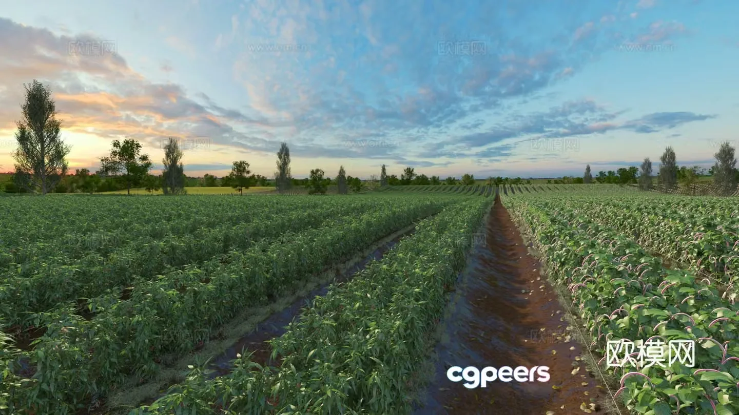 Modern farmland arable land landscape 3d model