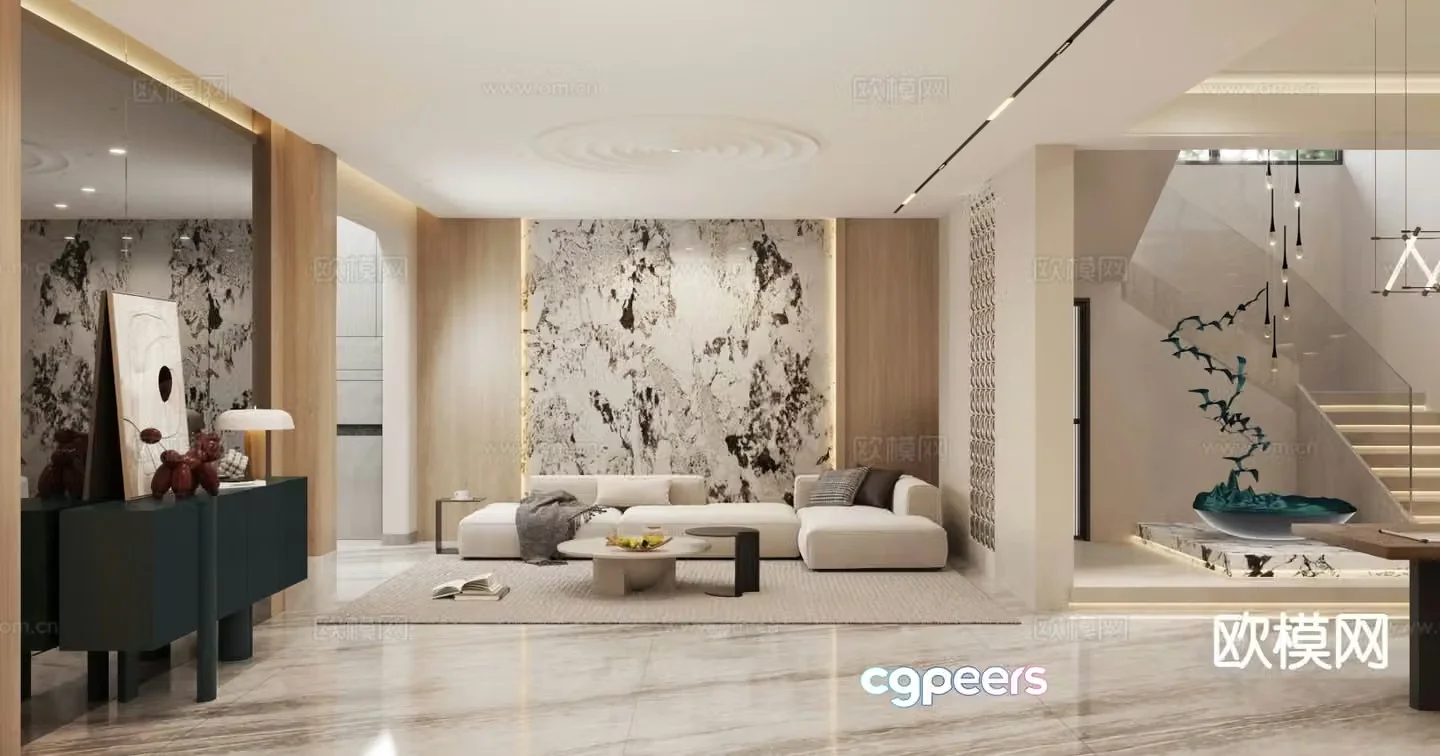 Modern basement entertainment room lounge 3d model