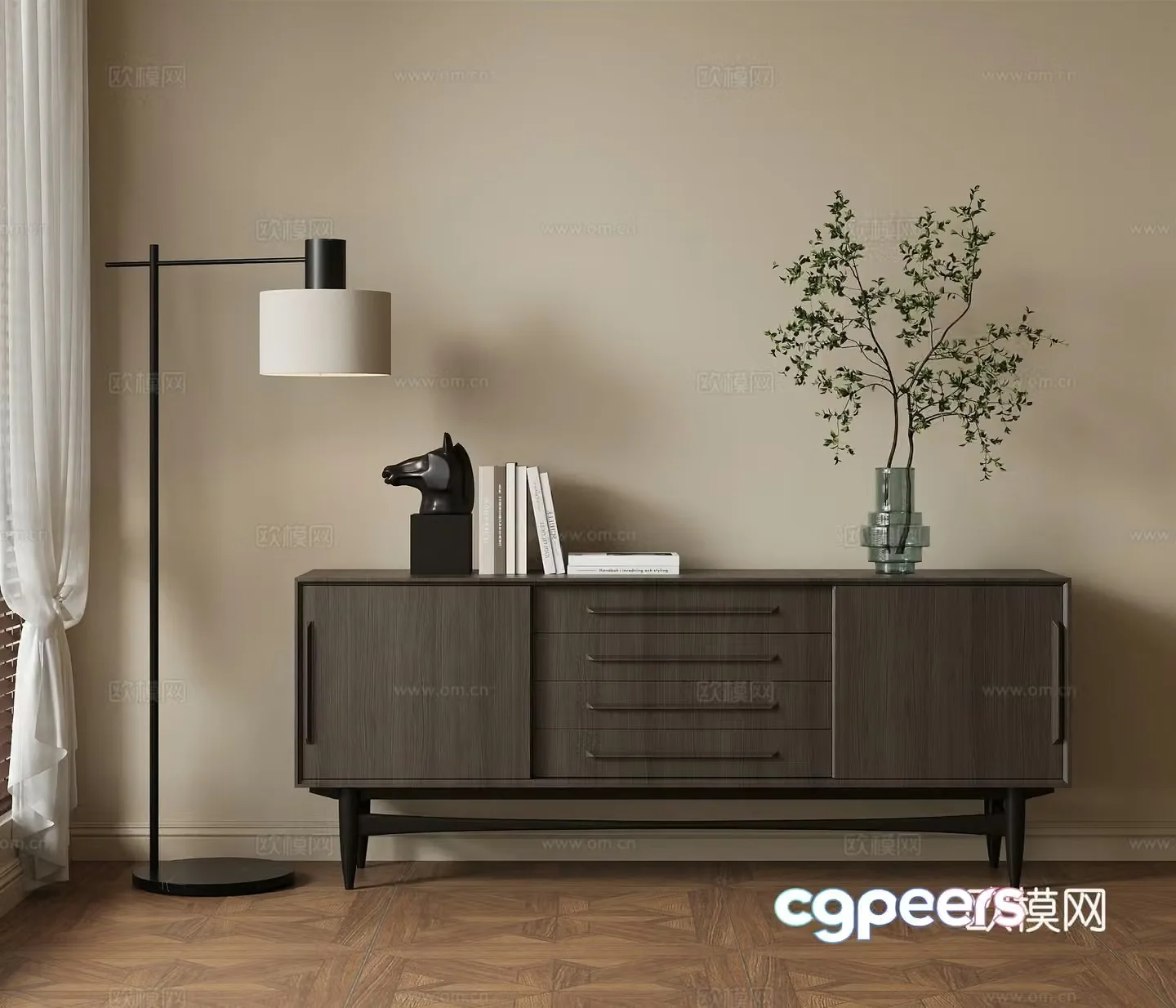 Middle-aged porch cabinet end view cabinet side cabinet 3D model