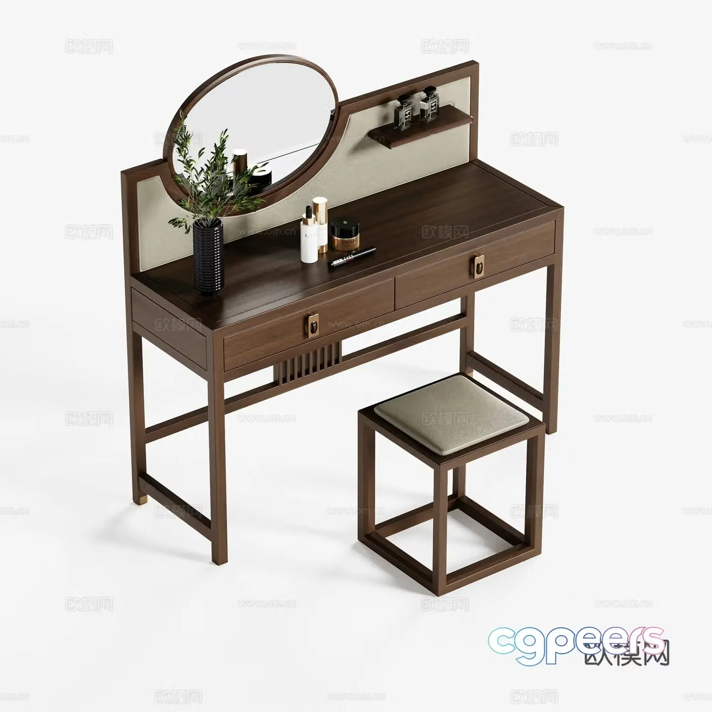 New Chinese style dressing table makeup stool 3d model