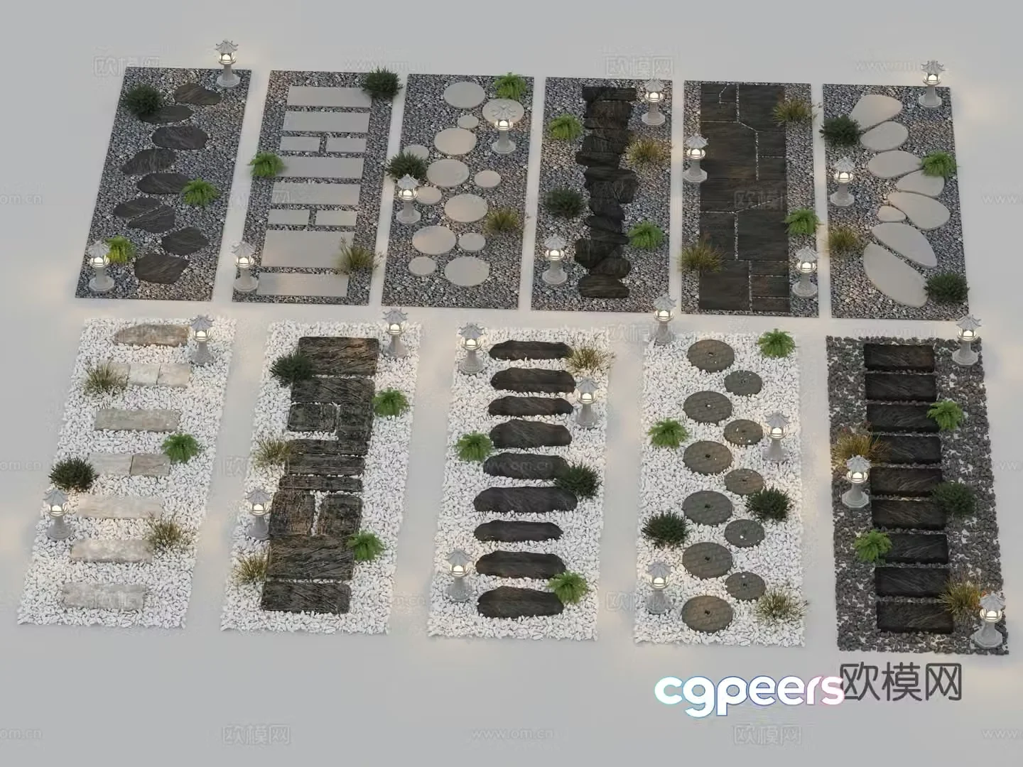 New Chinese modern landscape Chinese garden slab bluestone path courtyard slab gravel paving 3D model