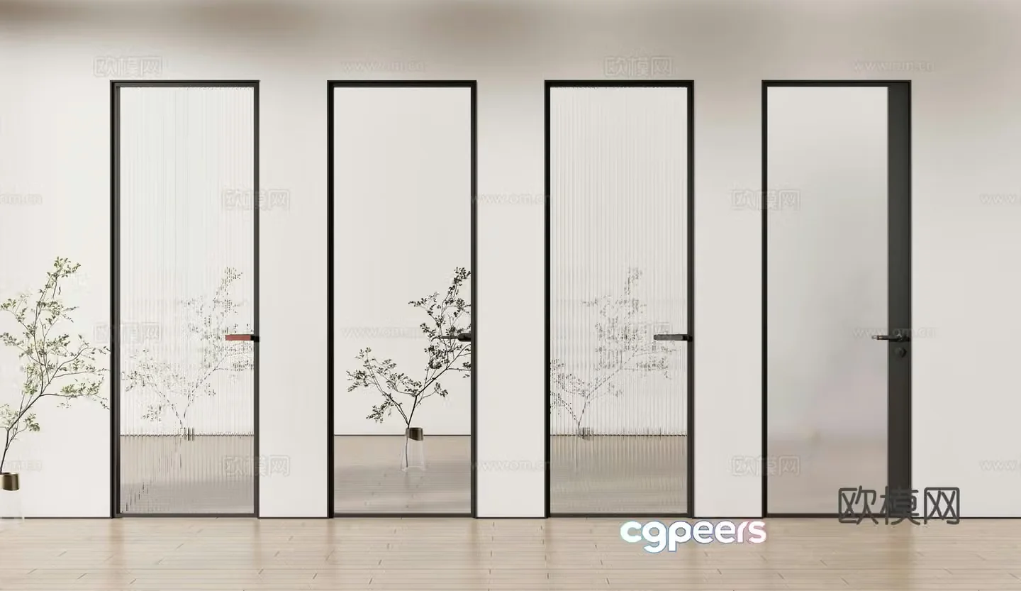 Modern single door Changhong glass door frosted glass metal door 3d model