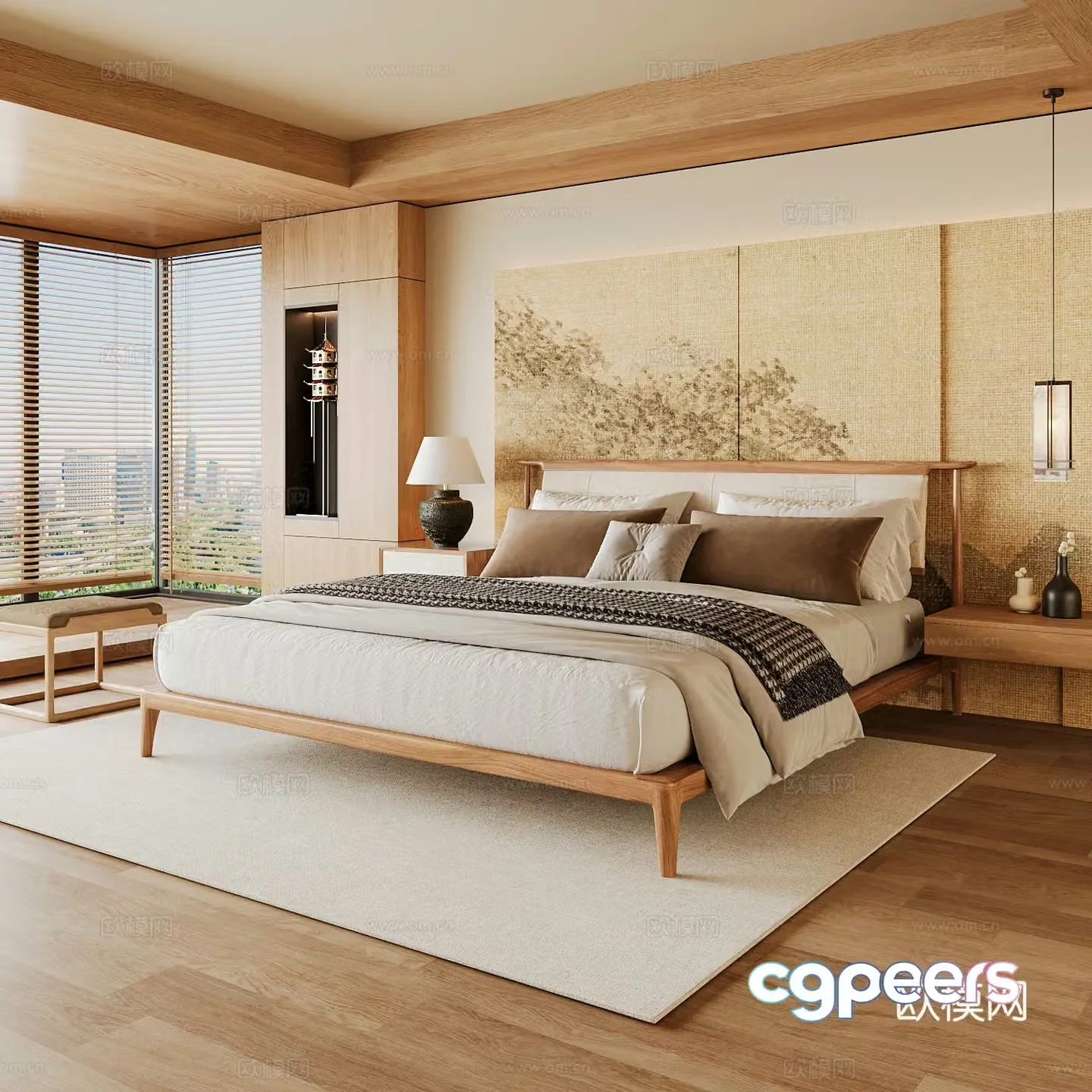 New Chinese style home bedroom Song family aesthetic bedroom Song style bedroom New Chinese style double bed New Chinese 3D model