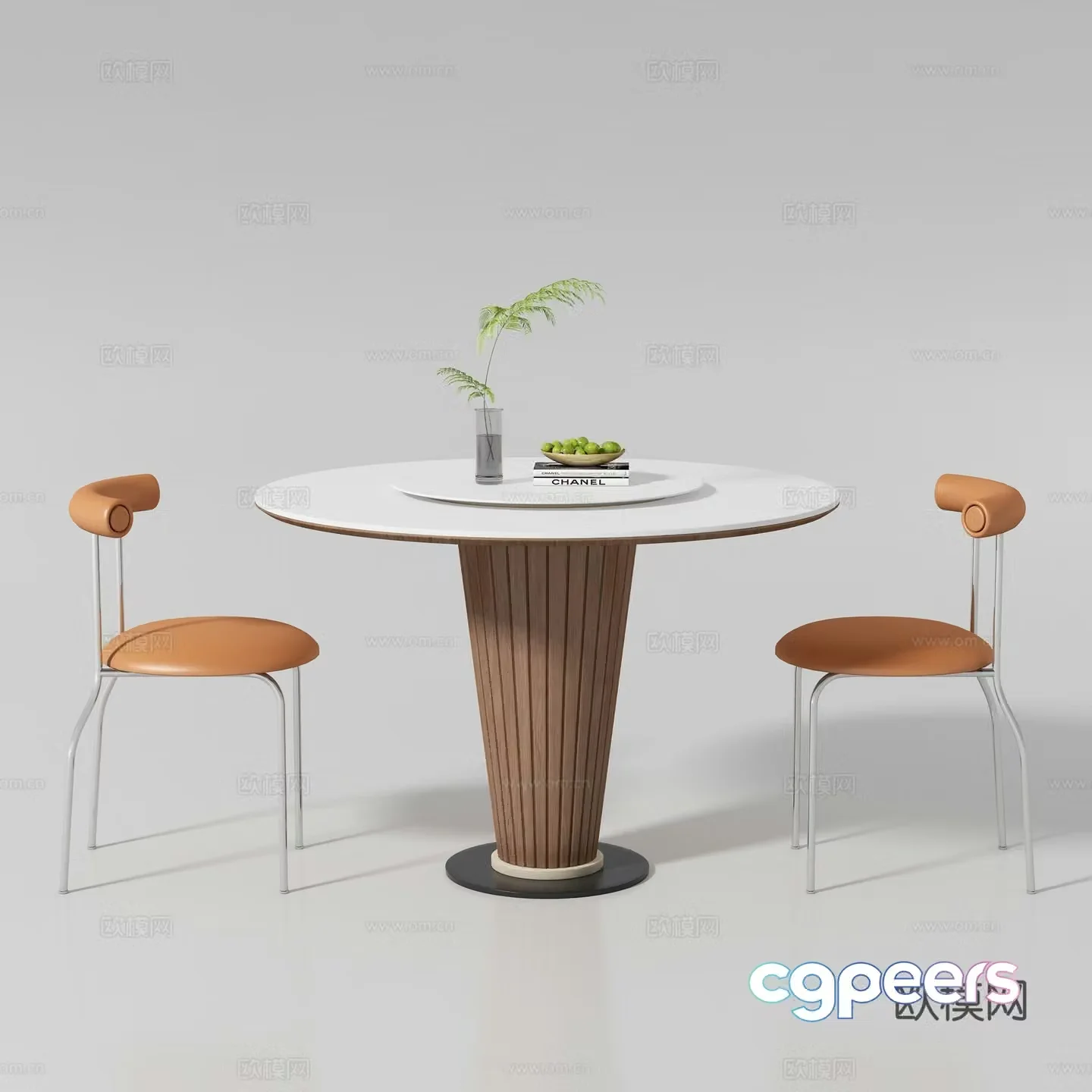 Medium style round dining table and chair 3D model