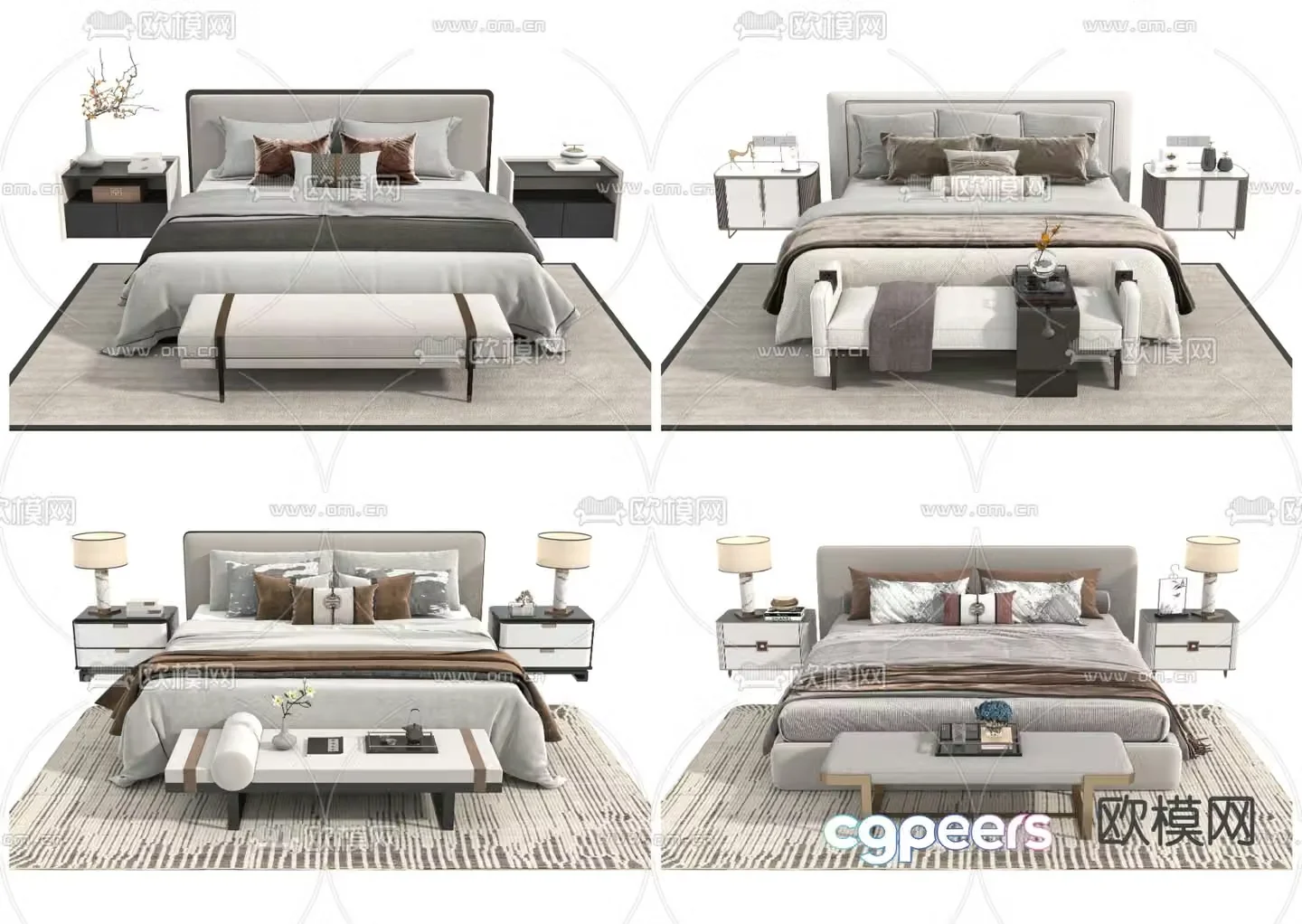 New Chinese style double bed 3d model