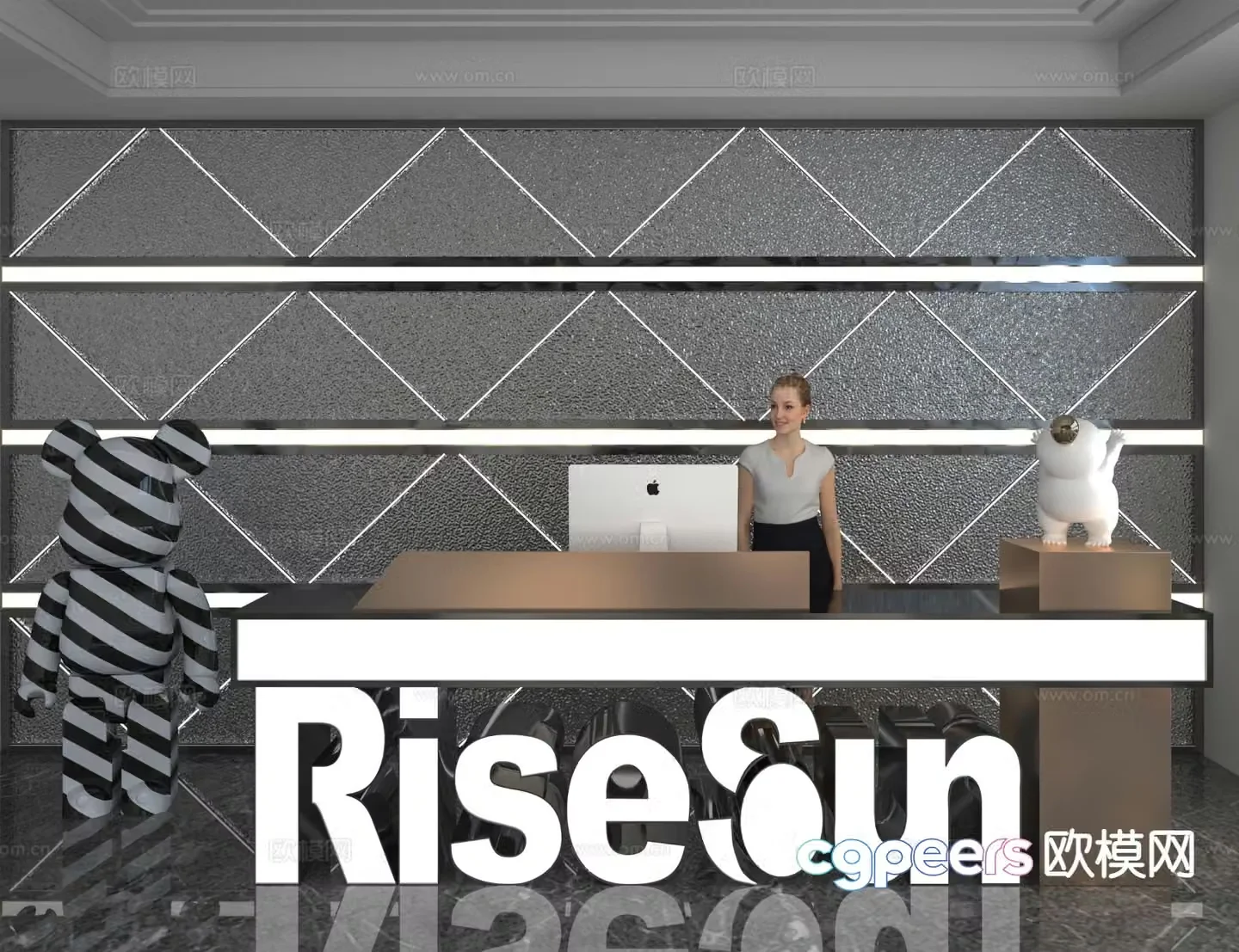 Modern special-shaped reception desk service desk bar 3D model