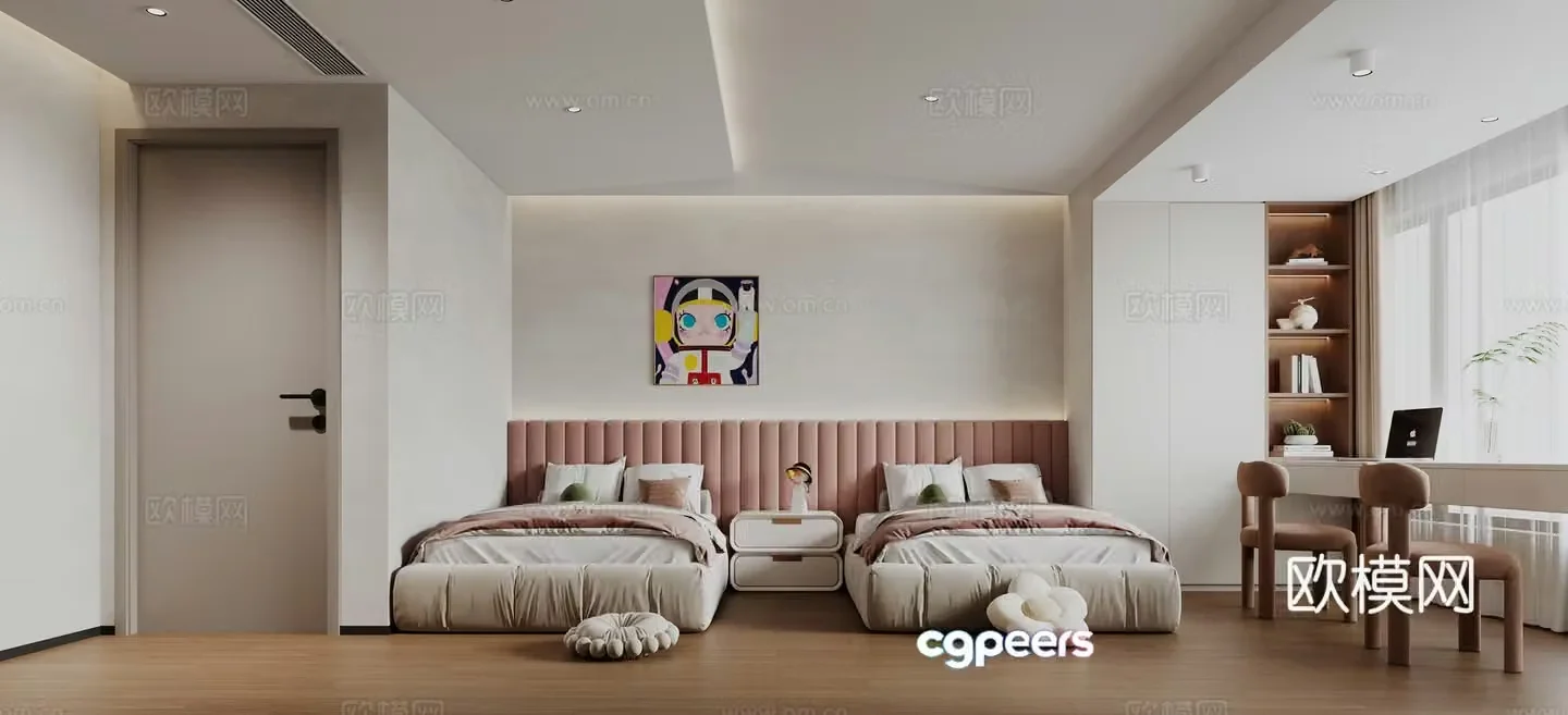 Double Bed Bedroom 3D Model