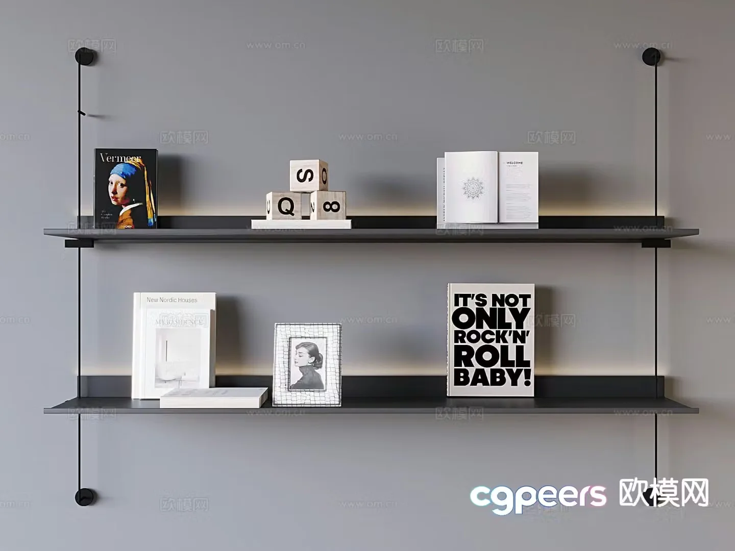 Iron bookshelf storage rack 3d model