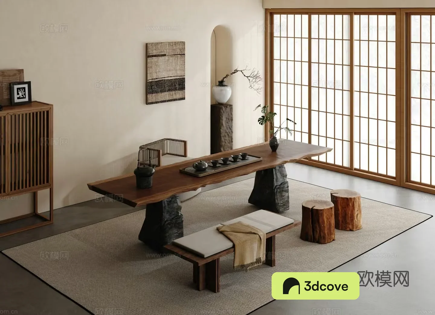 Wabi-sabi tea table and chair