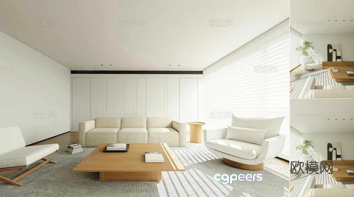 Modern minimalist living room Nordic living room Simple large flat living room Sofa coffee table combination Decorative cabinet 3D model