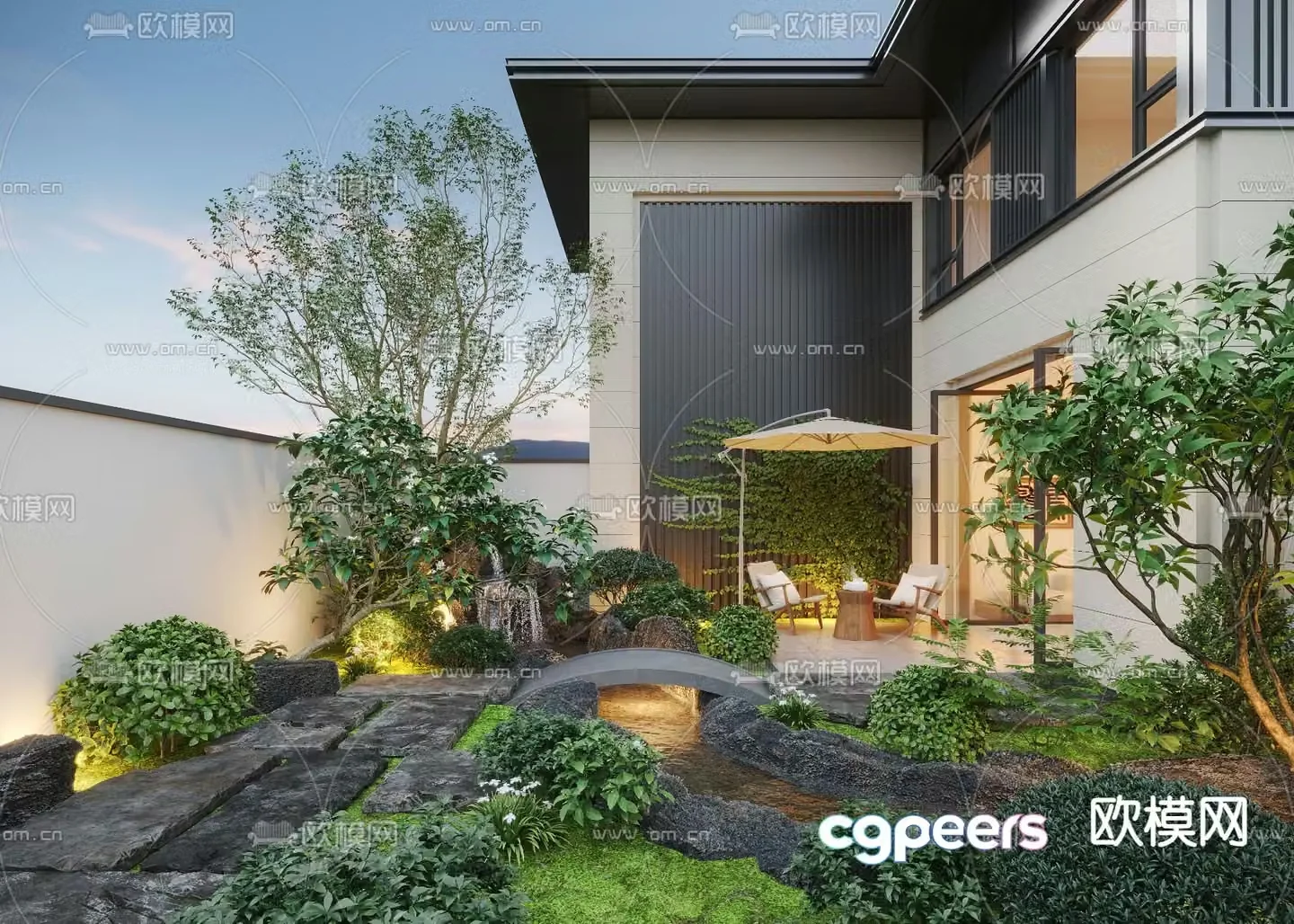 Courtyard water feature courtyard landscape garden 3d model