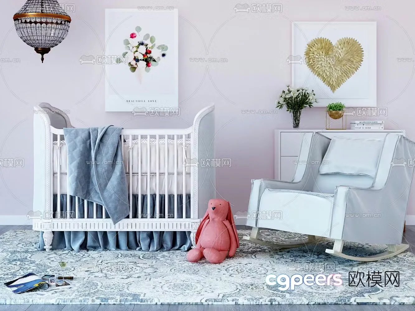 American crib rocking chair 3d model