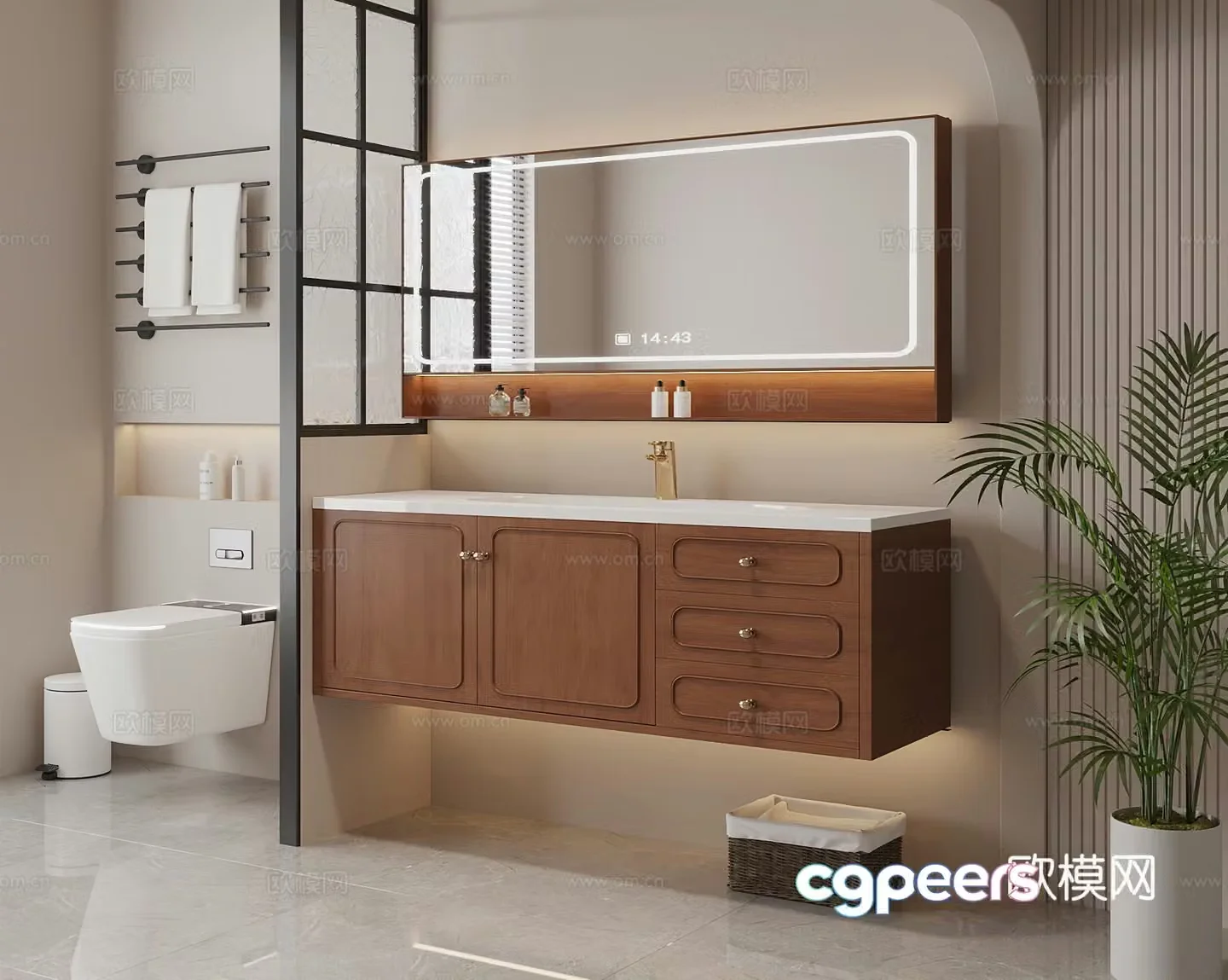 Middle-aged bathroom cabinet toilet 3d model
